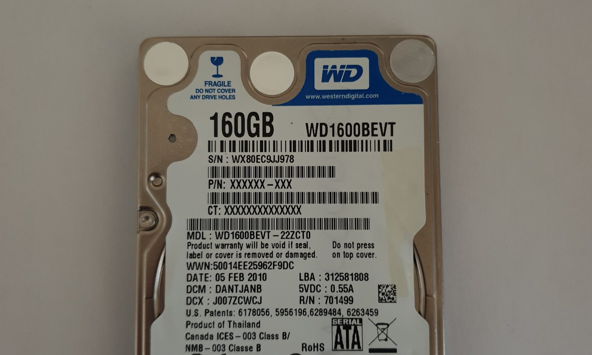 Western Digital WD1600BEVT 160gb Sata 2.5" HDD