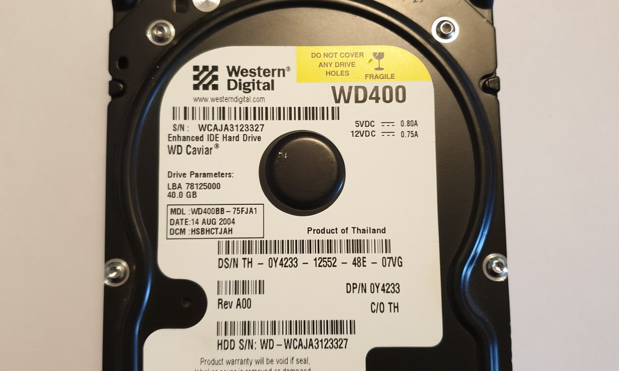 Western Digital Caviar WD400BB-75FJA1 0Y4233 40GB 7200RPM 2MB 3.5" ATA-100 HDD