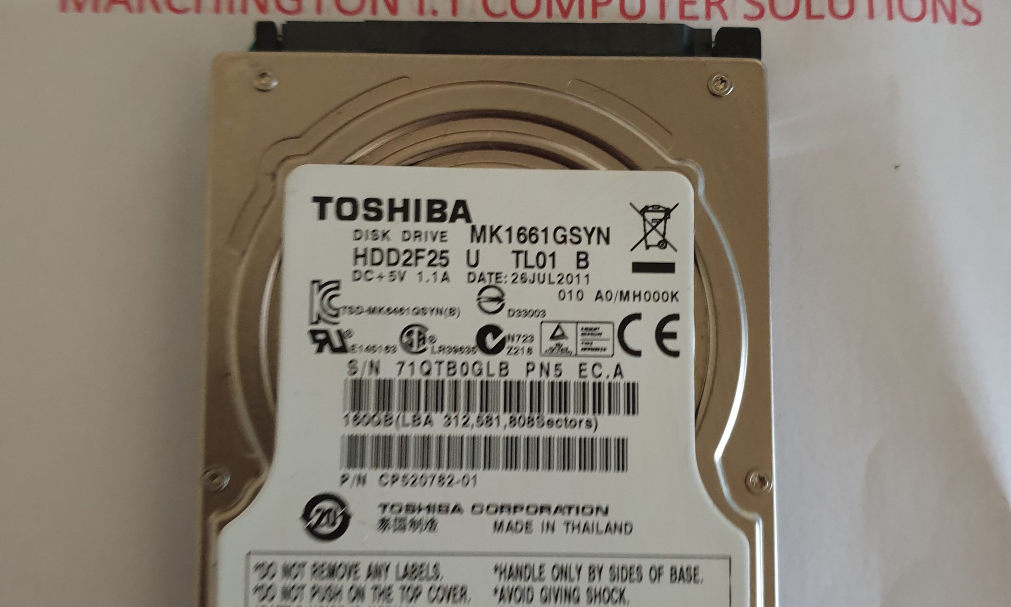 TOSHIBA MK1661GSYN 160gb 7200 2.5 inch Sata HDD